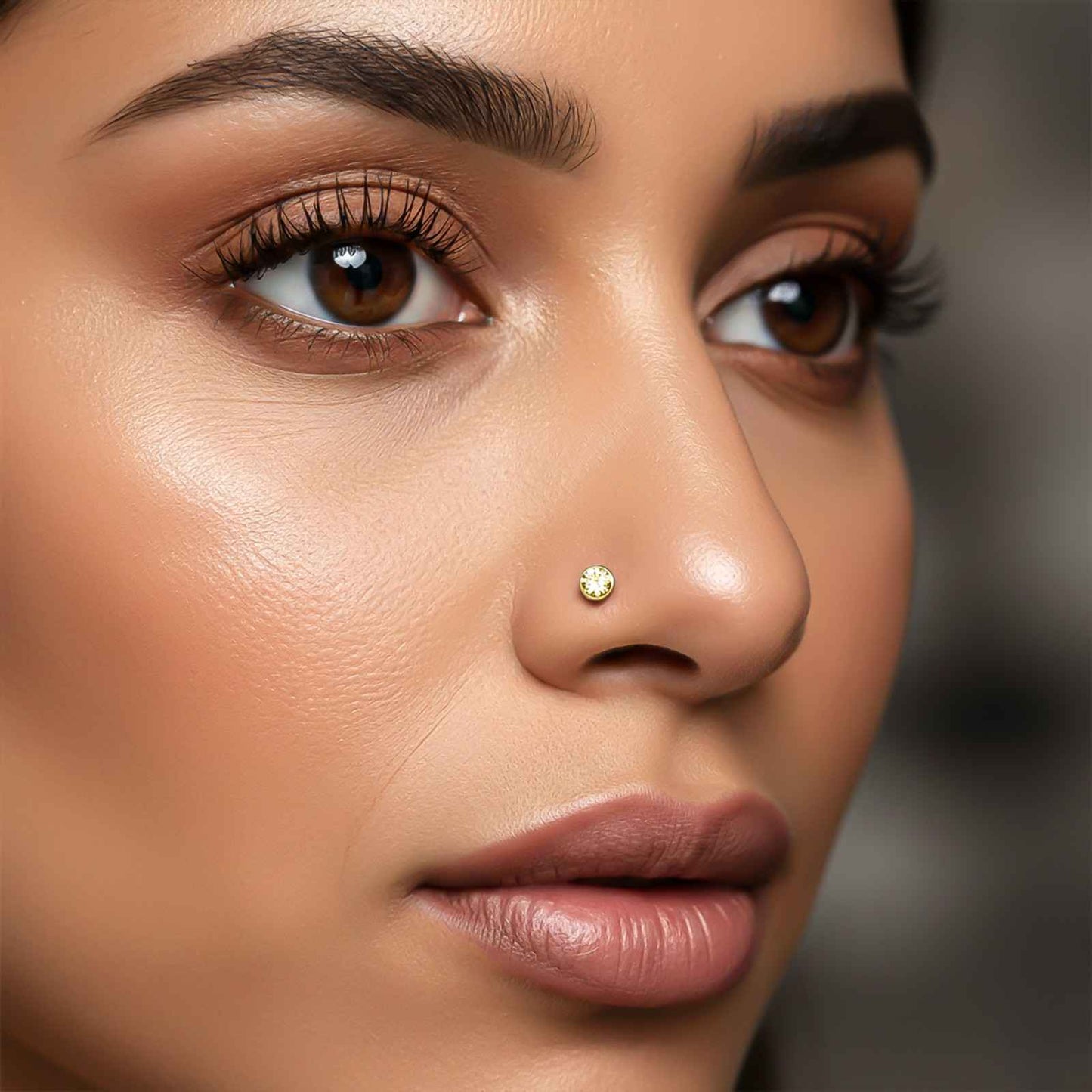 Golden Elegant Flush Bezel Gold Nose Ring (pack of 2)