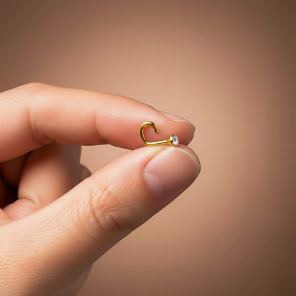 Golden Elegant Flush Bezel Gold Nose Ring (pack of 2)