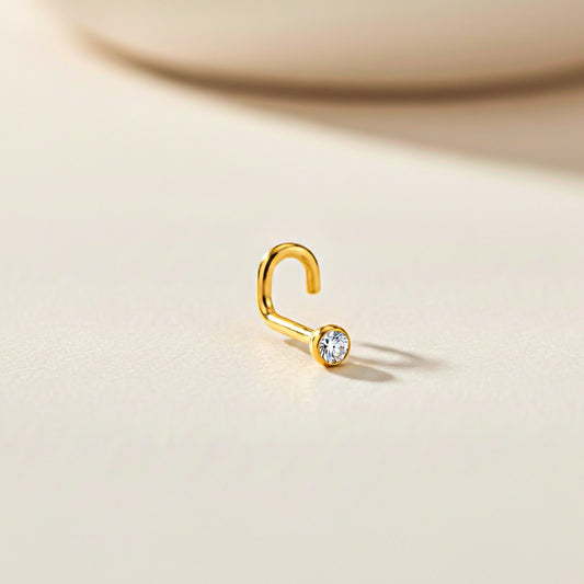 Golden Elegant Flush Bezel Gold Nose Ring (pack of 2)