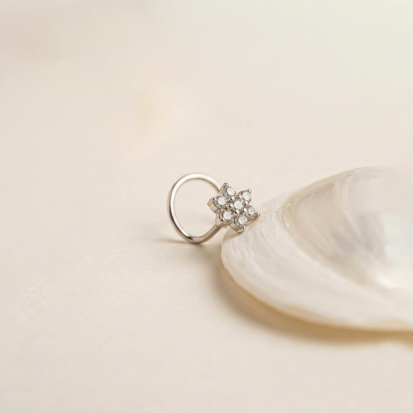 Silver Floral Cluster CZ Nose Pin