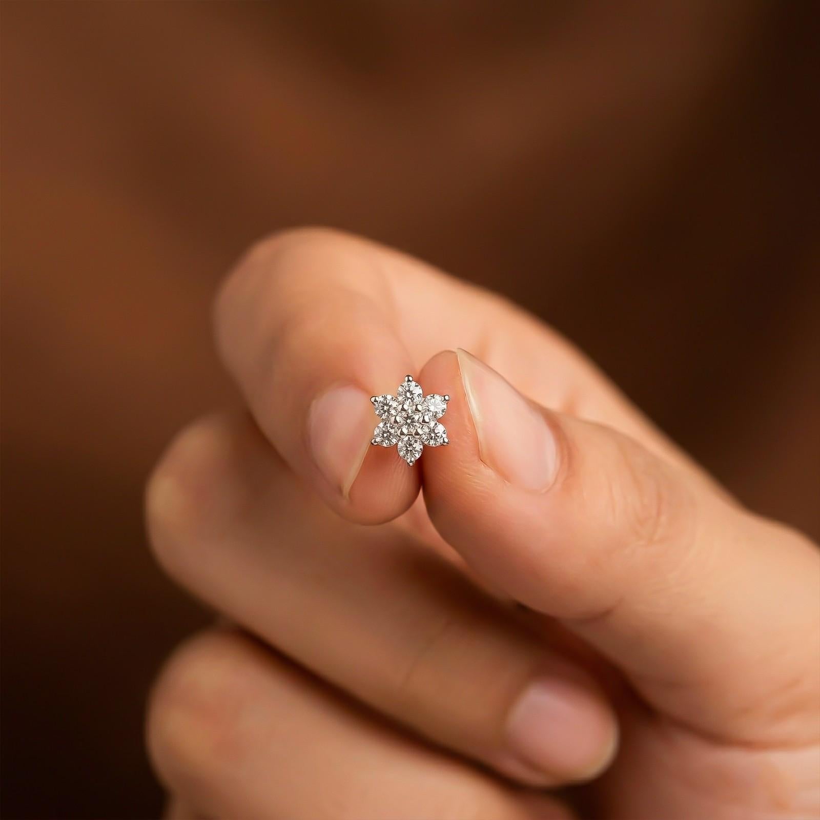 Silver Floral Cluster CZ Nose Pin