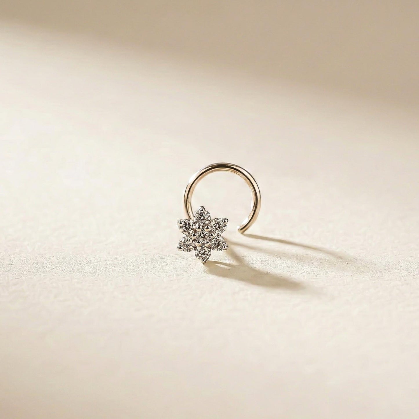 Silver Floral Cluster CZ Nose Pin