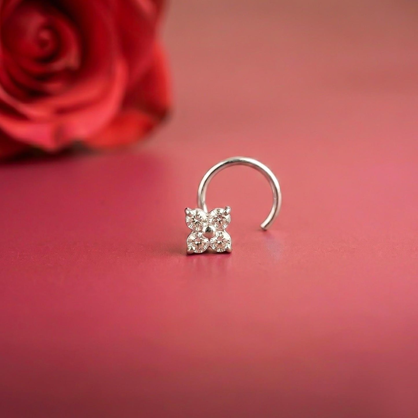 Silver Floral CZ Nose Pin for Women
