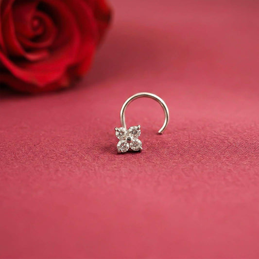 Silver Floral CZ Nose Pin for Women