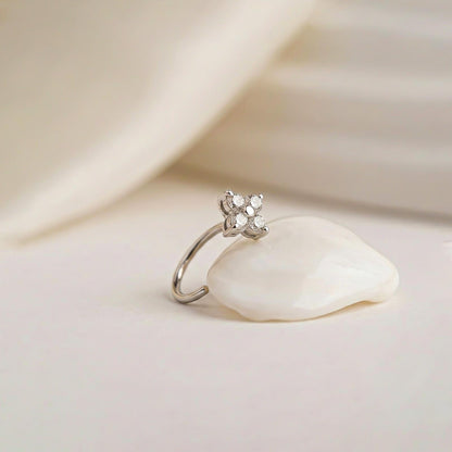 Silver Floral CZ Nose Pin for Women