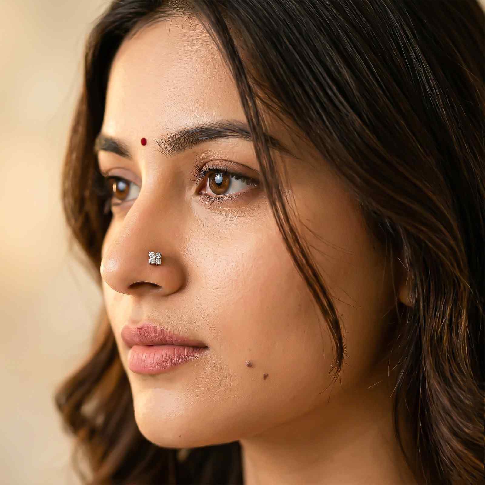 Silver Floral CZ Nose Pin for Women