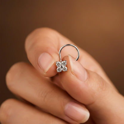 Silver Floral CZ Nose Pin for Women
