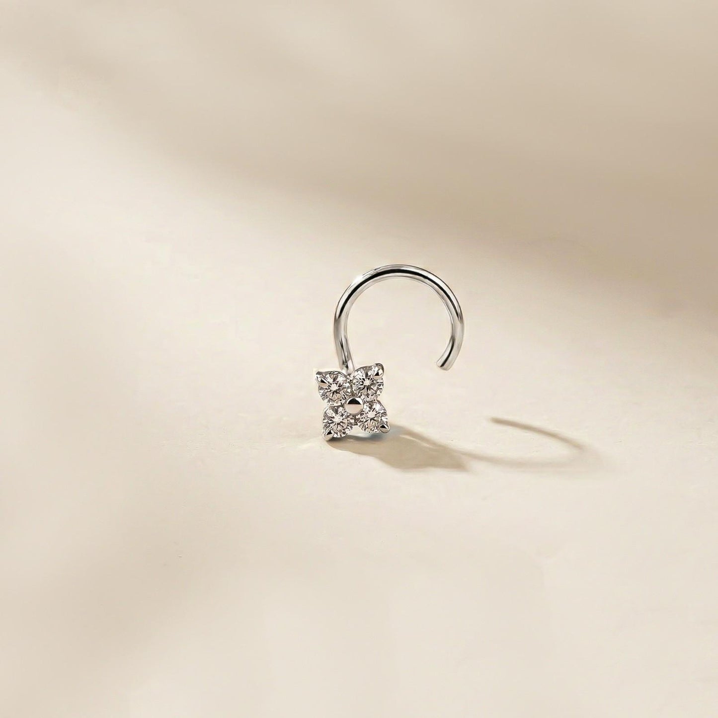 Silver Floral CZ Nose Pin for Women