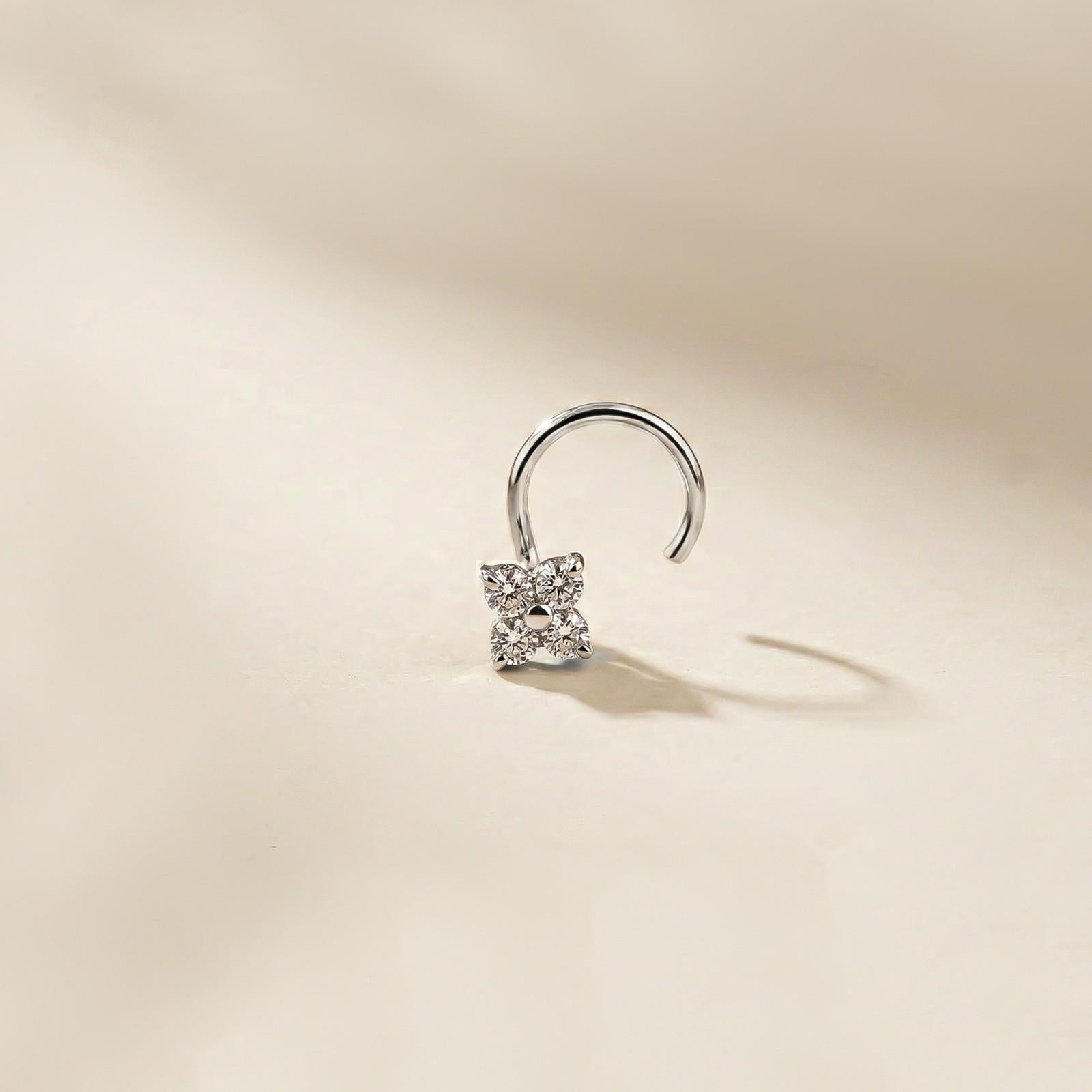 Silver Floral CZ Nose Pin for Women