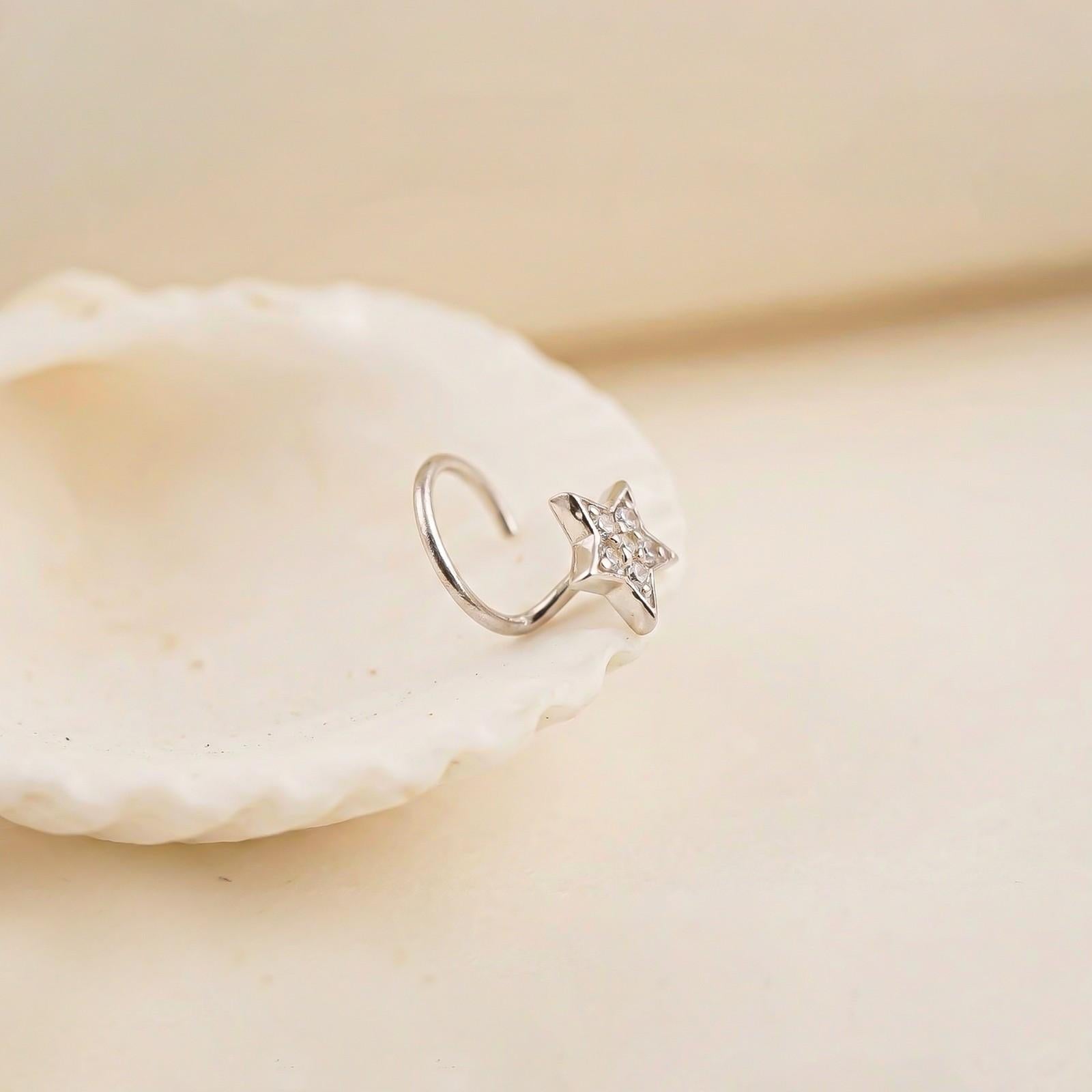 Silver Star Shape CZ Nose Pin for Women
