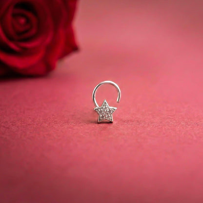 Silver Star Shape CZ Nose Pin for Women
