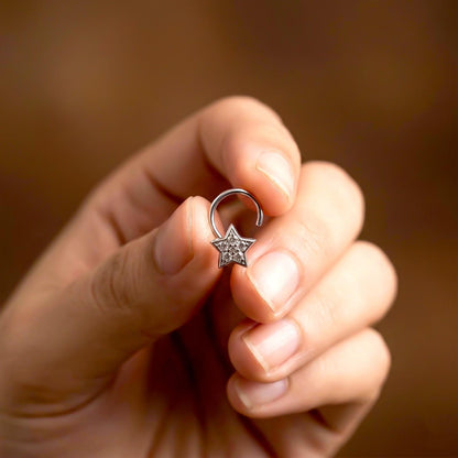 Silver Star Shape CZ Nose Pin for Women