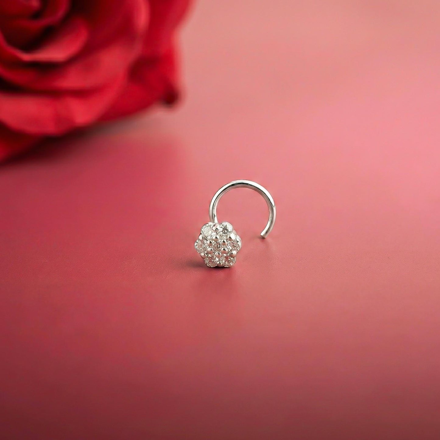Silver Round Cluster CZ Nose Pin for Women
