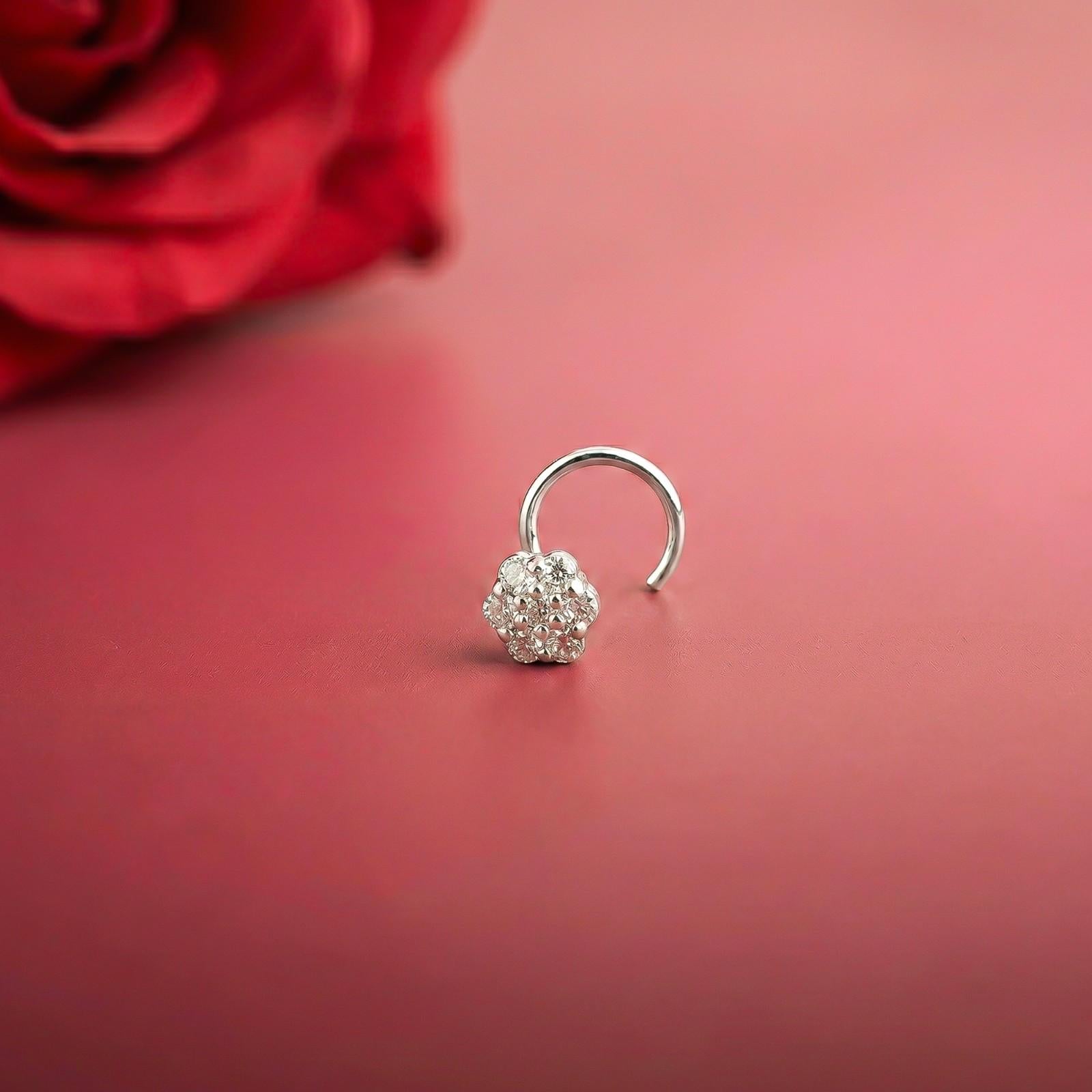 Silver Round Cluster CZ Nose Pin for Women