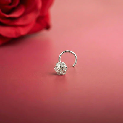 Silver Round Cluster CZ Nose Pin for Women