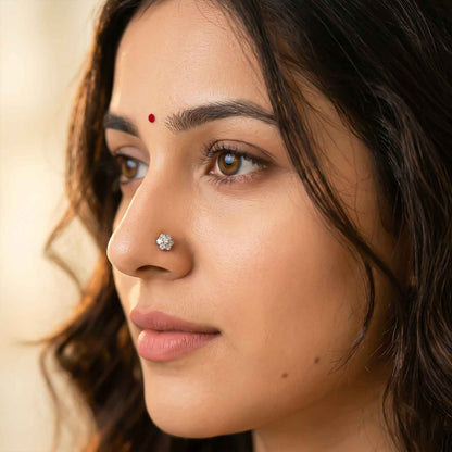 Silver Round Cluster CZ Nose Pin for Women