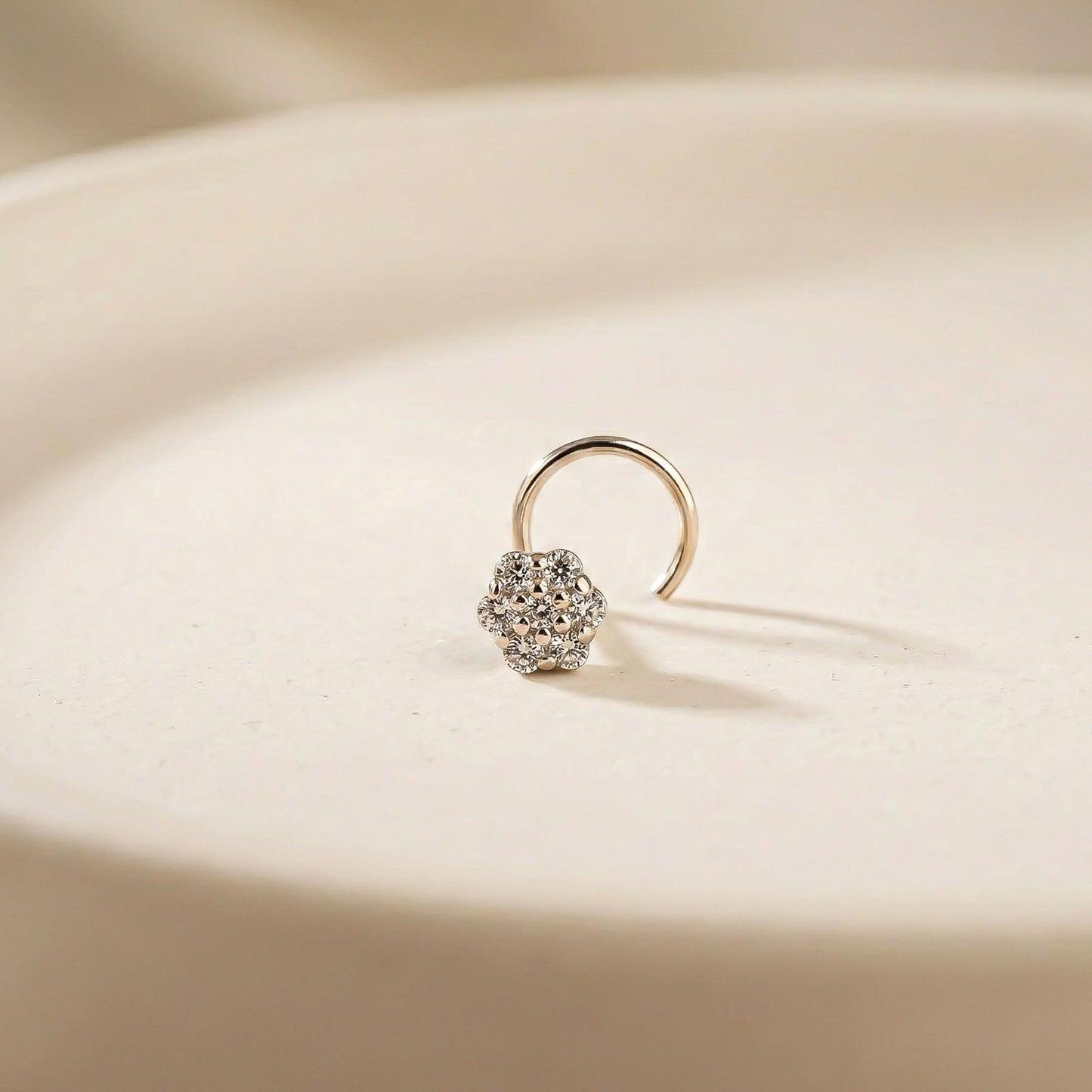 Silver Round Cluster CZ Nose Pin for Women