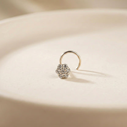 Silver Round Cluster CZ Nose Pin for Women