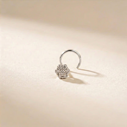 Silver Round Cluster CZ Nose Pin for Women
