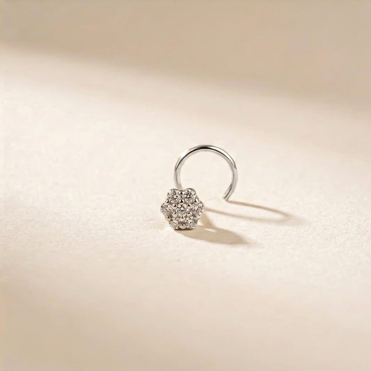 Silver Round Cluster CZ Nose Pin for Women