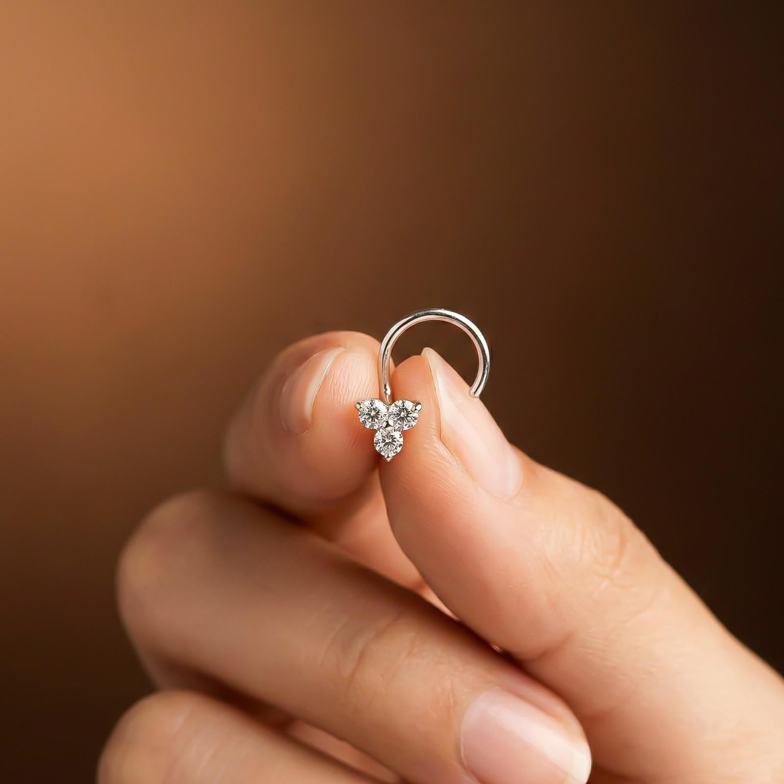 Silver Triple Stone CZ Nose Pin