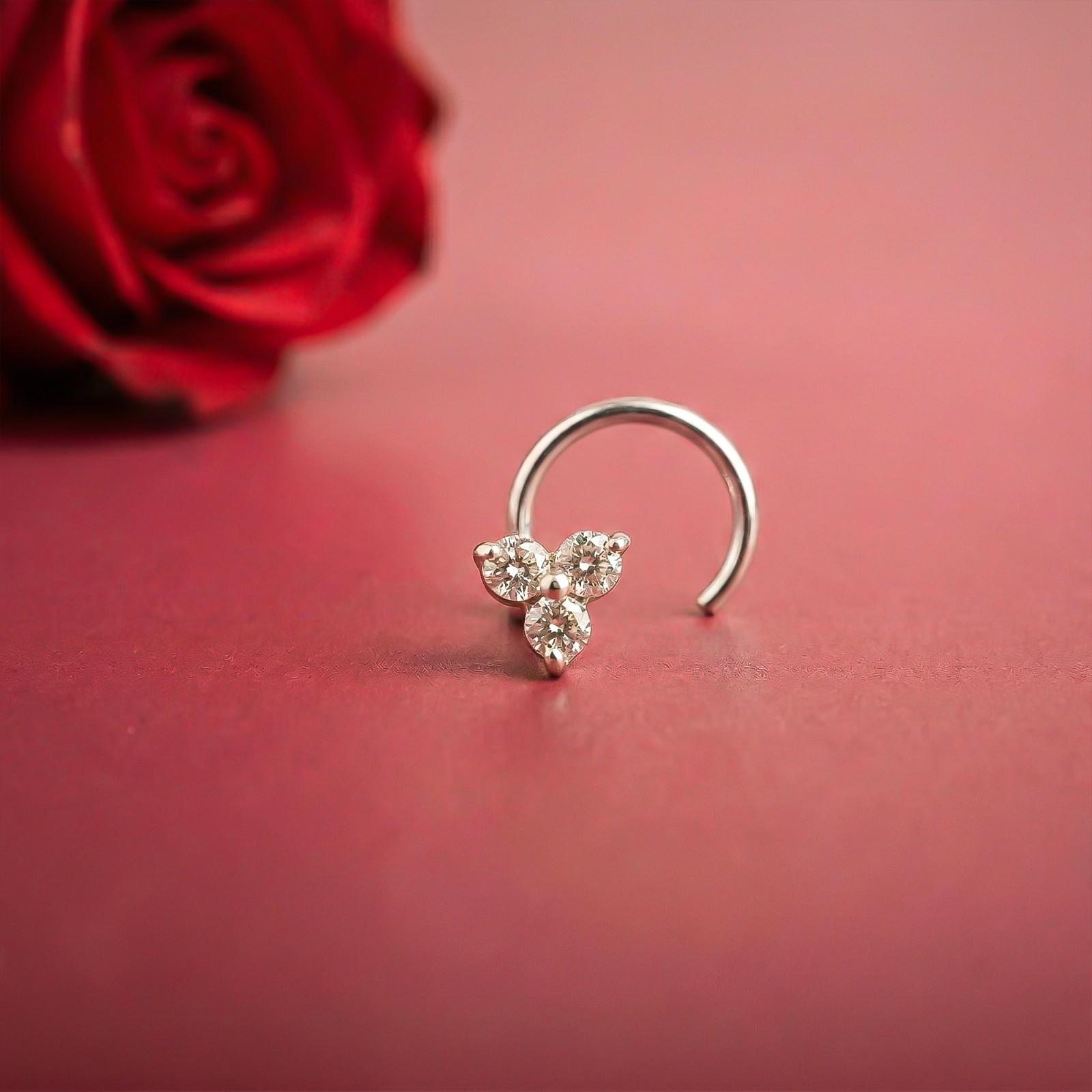 Silver Triple Stone CZ Nose Pin