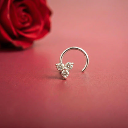 Silver Triple Stone CZ Nose Pin