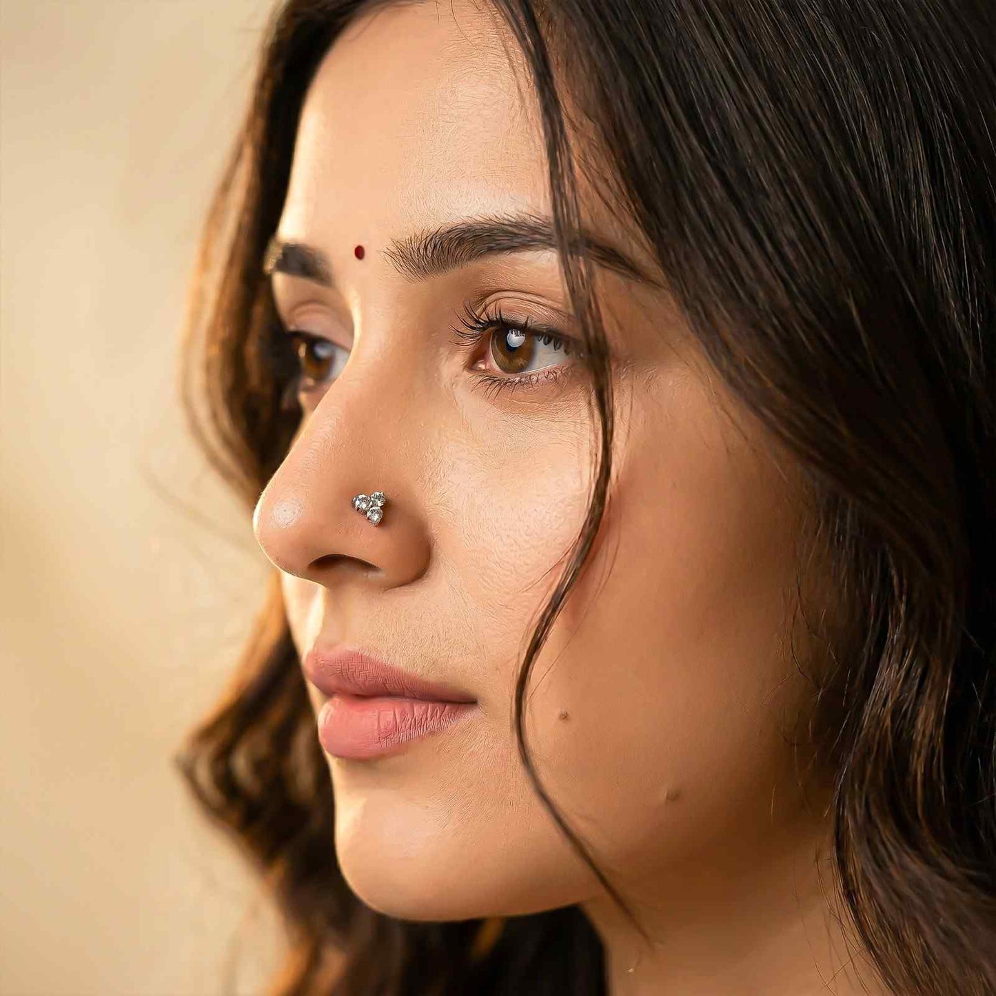 Silver Triple Stone CZ Nose Pin