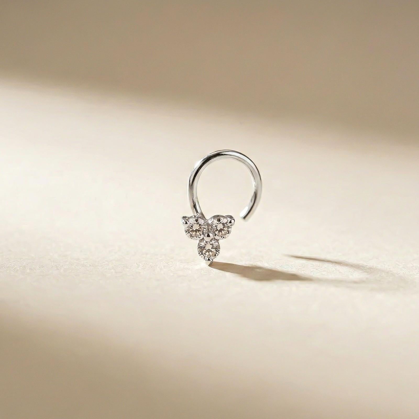 Silver Triple Stone CZ Nose Pin