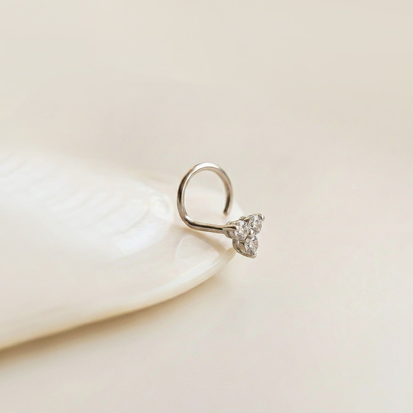Silver Triple Stone CZ Nose Pin
