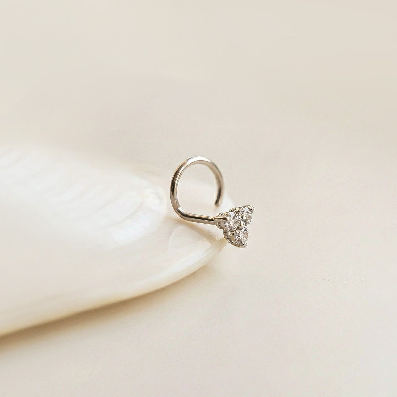 Silver Triple Stone CZ Nose Pin