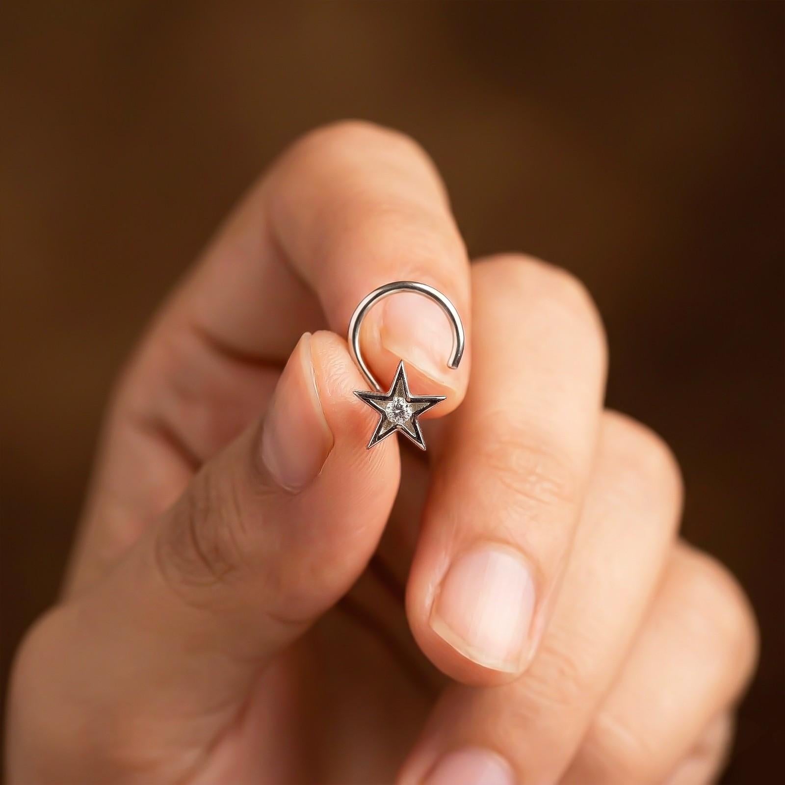 Silver Minimal Star CZ Nose Pin for Women