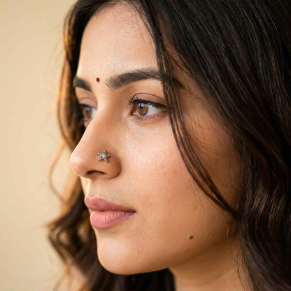 Silver Minimal Star CZ Nose Pin for Women