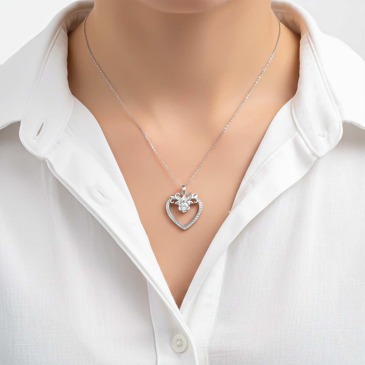 Silver Heart Flower Style Love Pendant