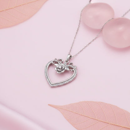 Silver Heart Flower Style Love Pendant