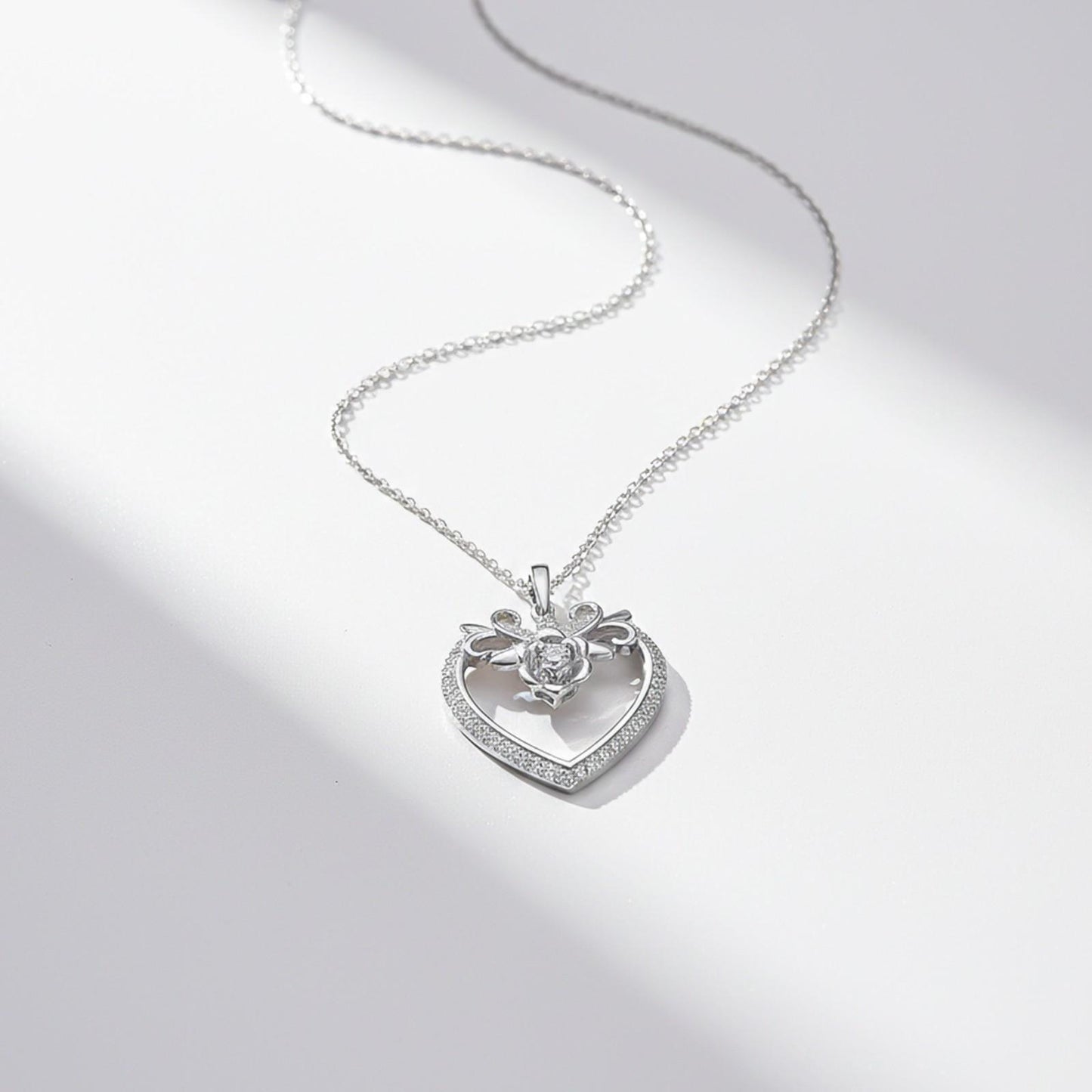 Silver Heart Flower Style Love Pendant