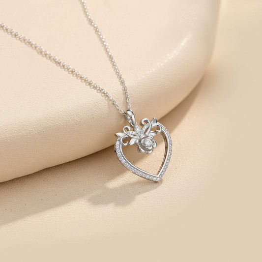 Silver Heart Flower Style Love Pendant