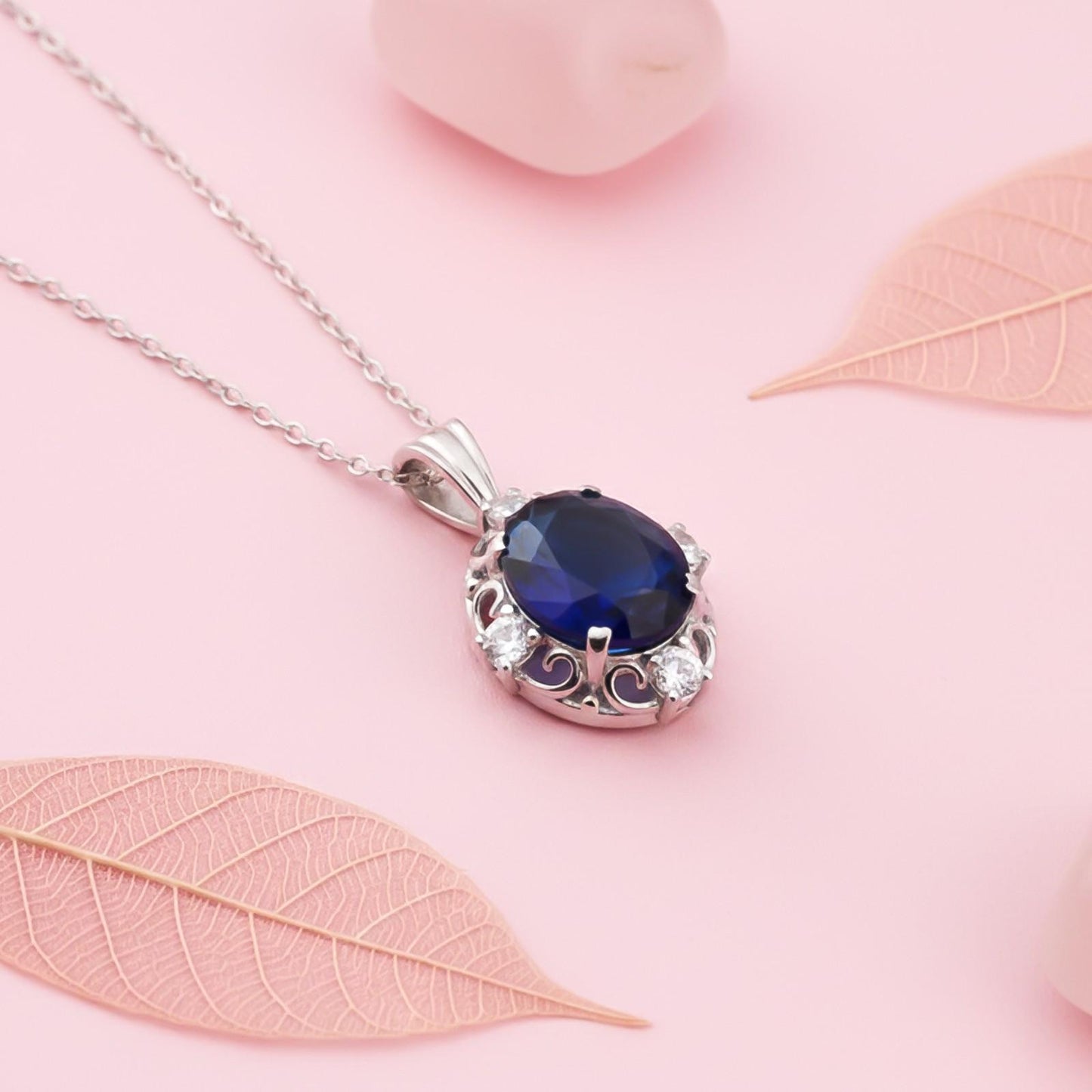 Silver Blue Sapphire Teardrop Pendant