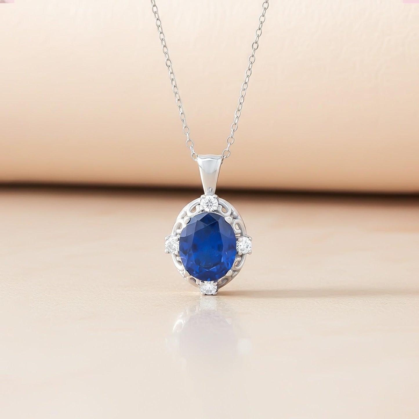 Silver Blue Sapphire Teardrop Pendant