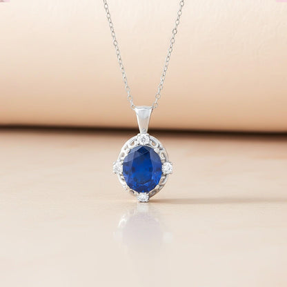 Silver Blue Sapphire Teardrop Pendant