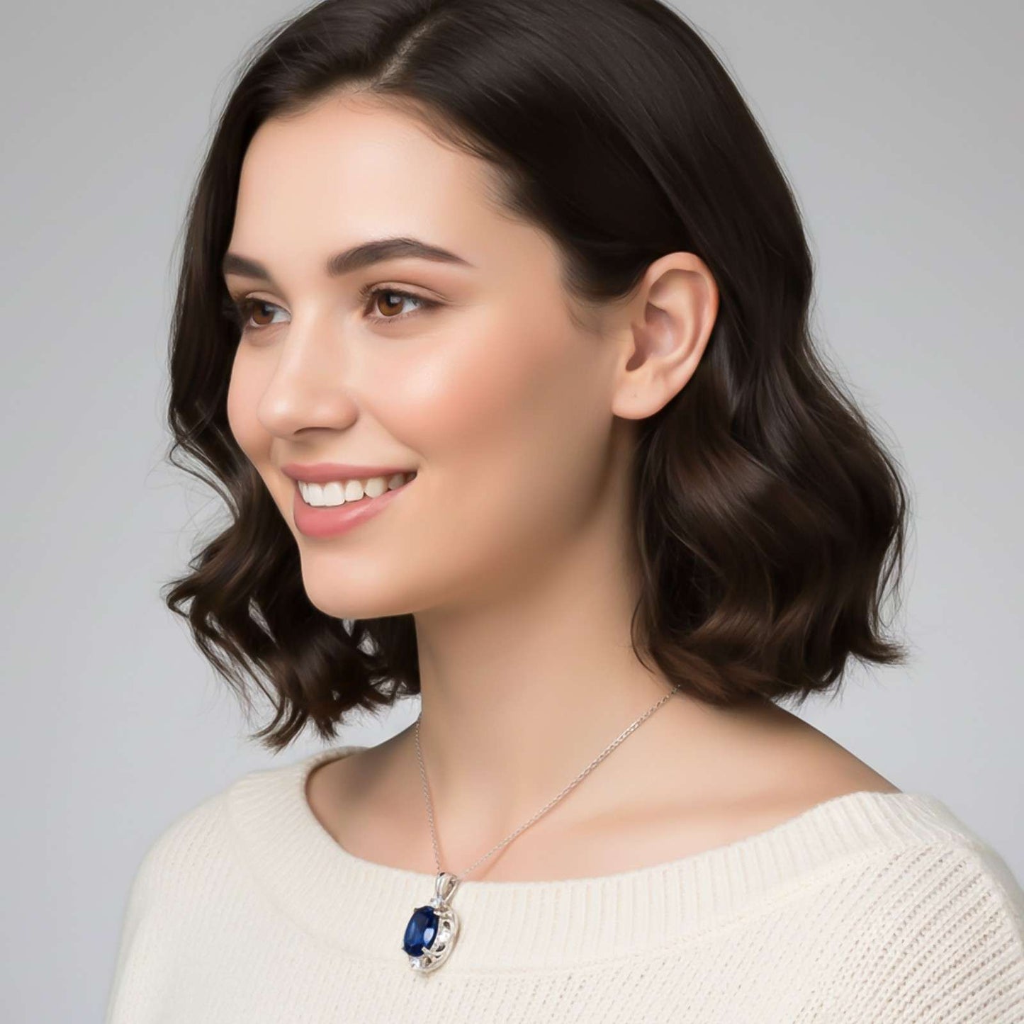 Silver Blue Sapphire Teardrop Pendant