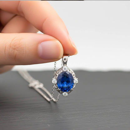 Silver Blue Sapphire Teardrop Pendant