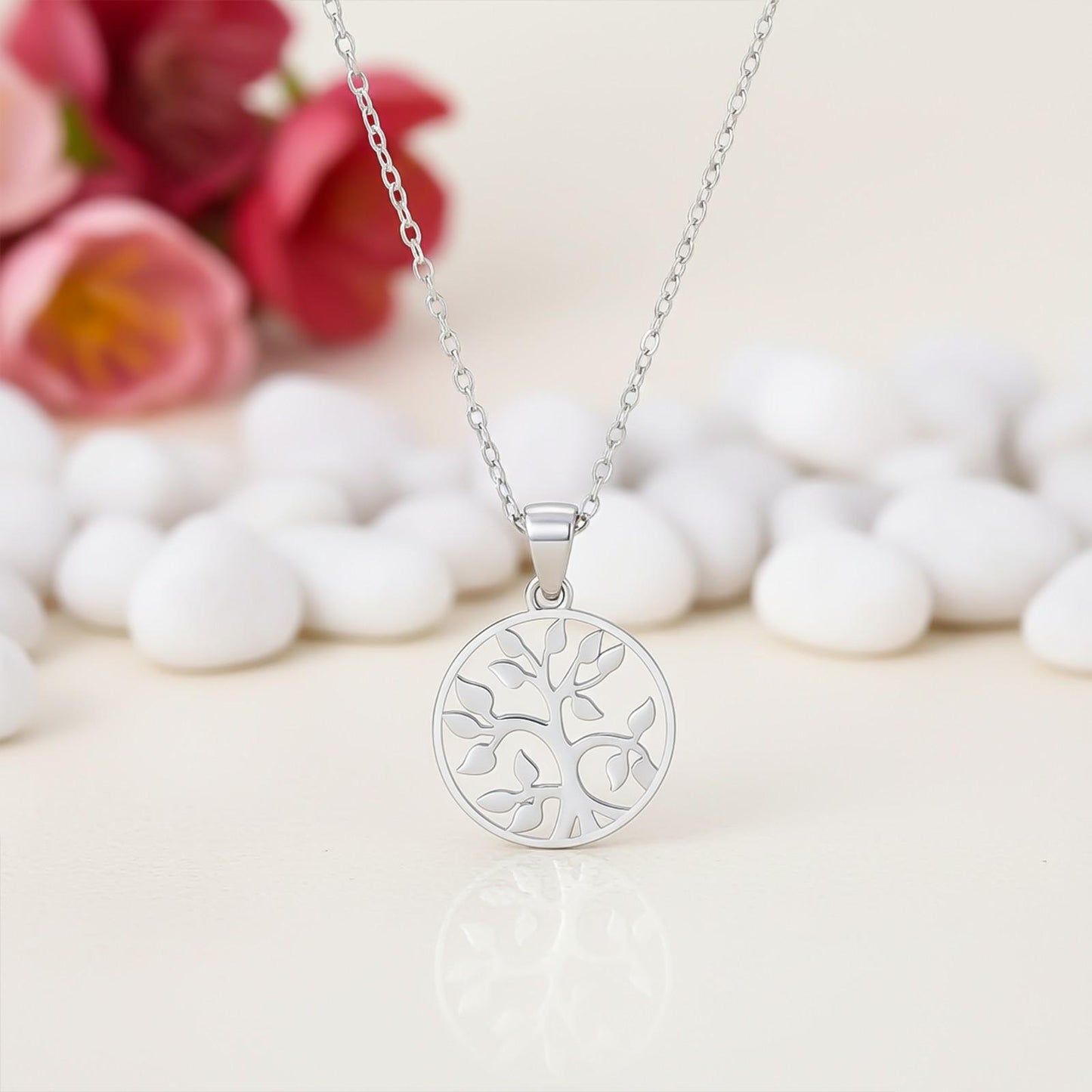 Silver Round Shape Tree Style Silver Pendant