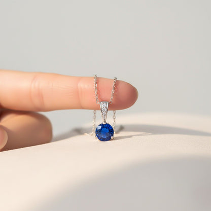 Silver Blue Sapphire & Cubic Zirconia Gemstone Pendant