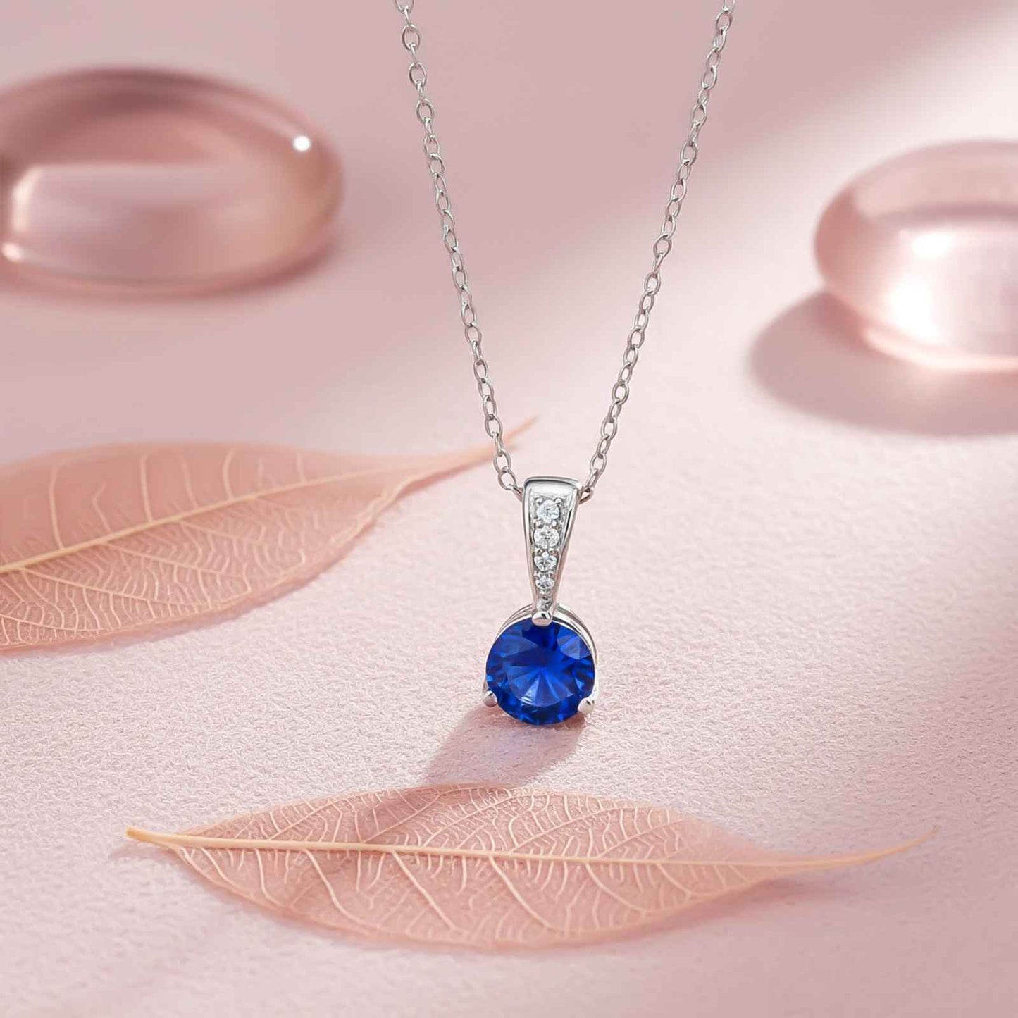 Silver Blue Sapphire & Cubic Zirconia Gemstone Pendant