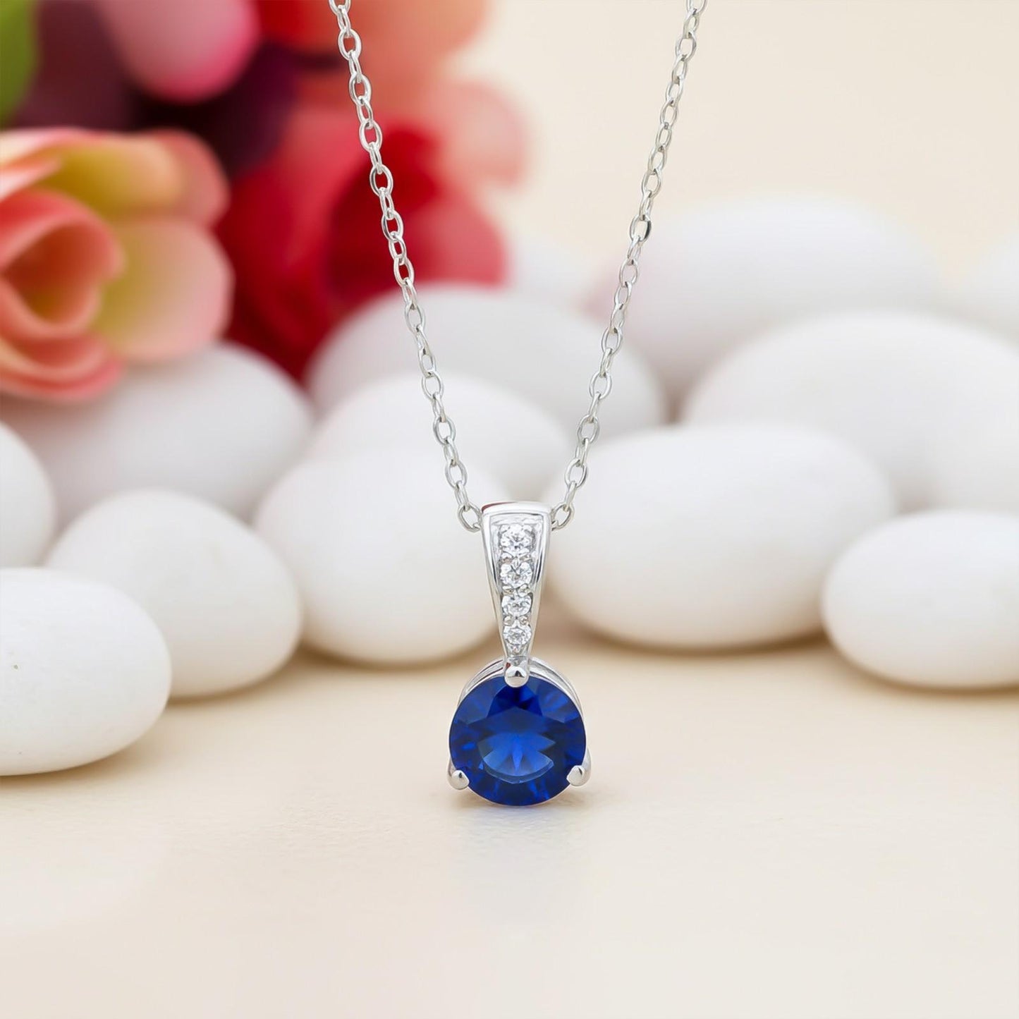 Silver Blue Sapphire & Cubic Zirconia Gemstone Pendant