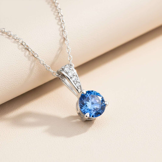 Silver Blue Sapphire & Cubic Zirconia Gemstone Pendant