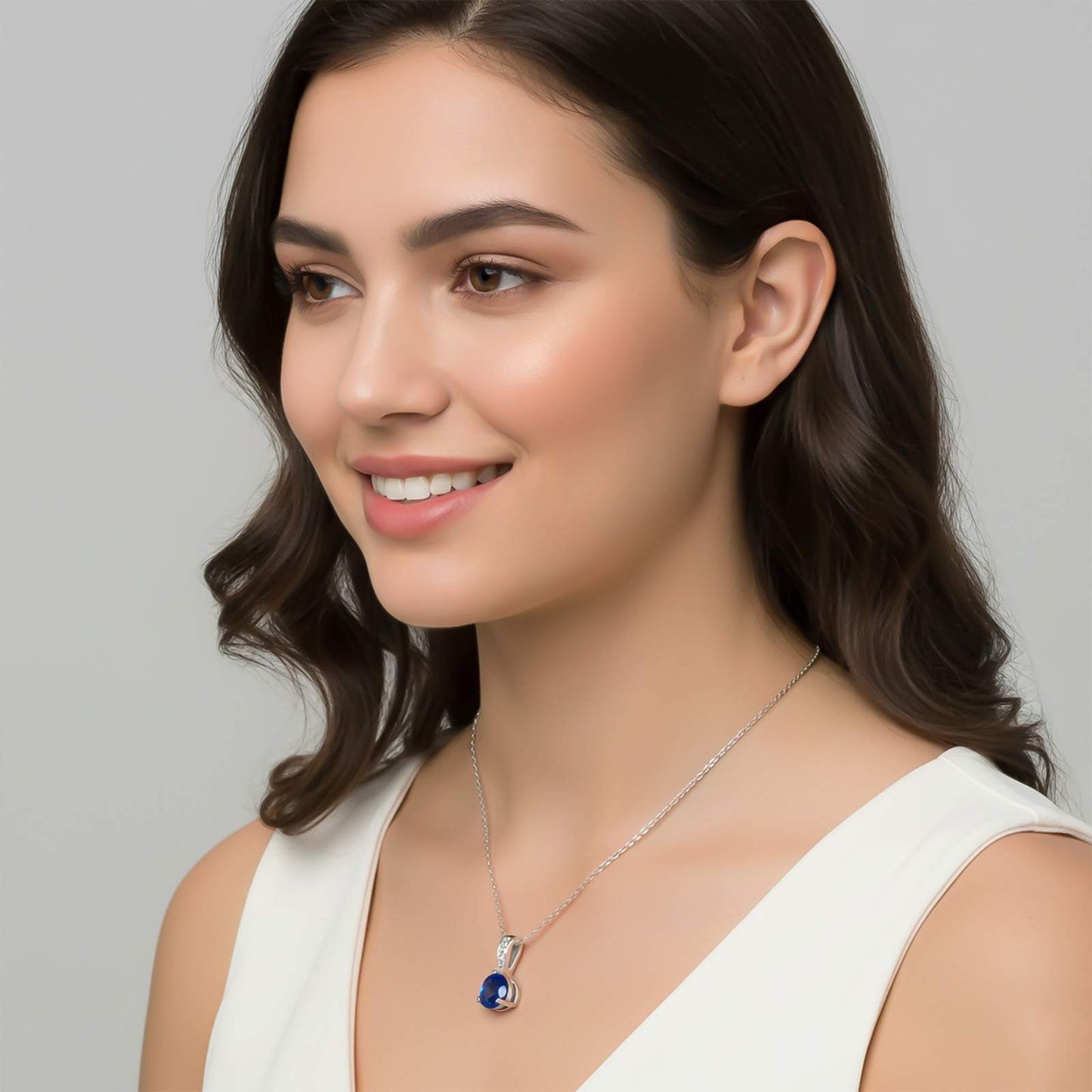 Silver Blue Sapphire & Cubic Zirconia Gemstone Pendant