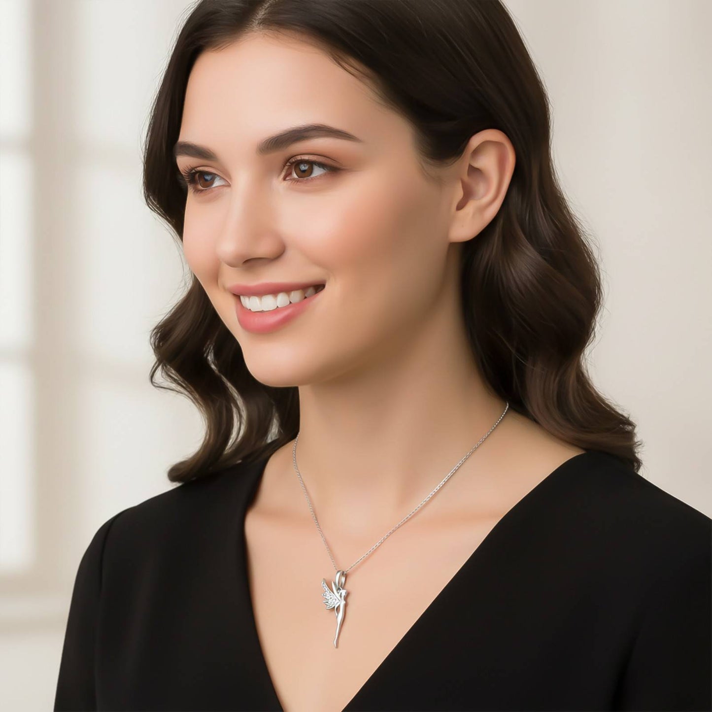 Sterling Silver CZ Flying Angel Fairy Charm Pendant