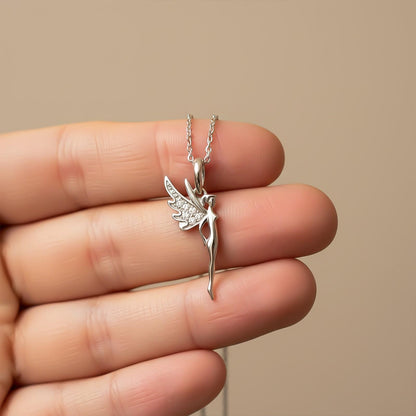 Sterling Silver CZ Flying Angel Fairy Charm Pendant